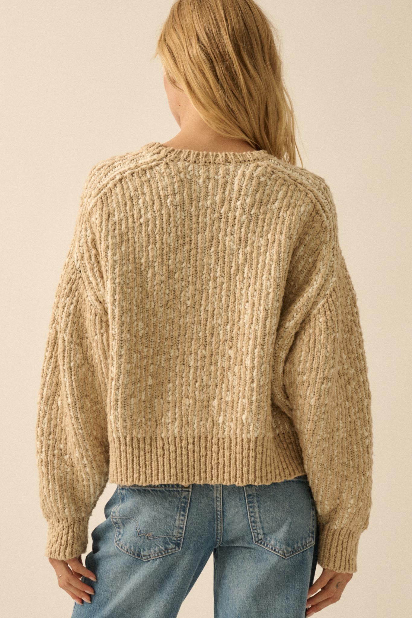 Live and Learn Marled Boucle Rib-Knit Sweater