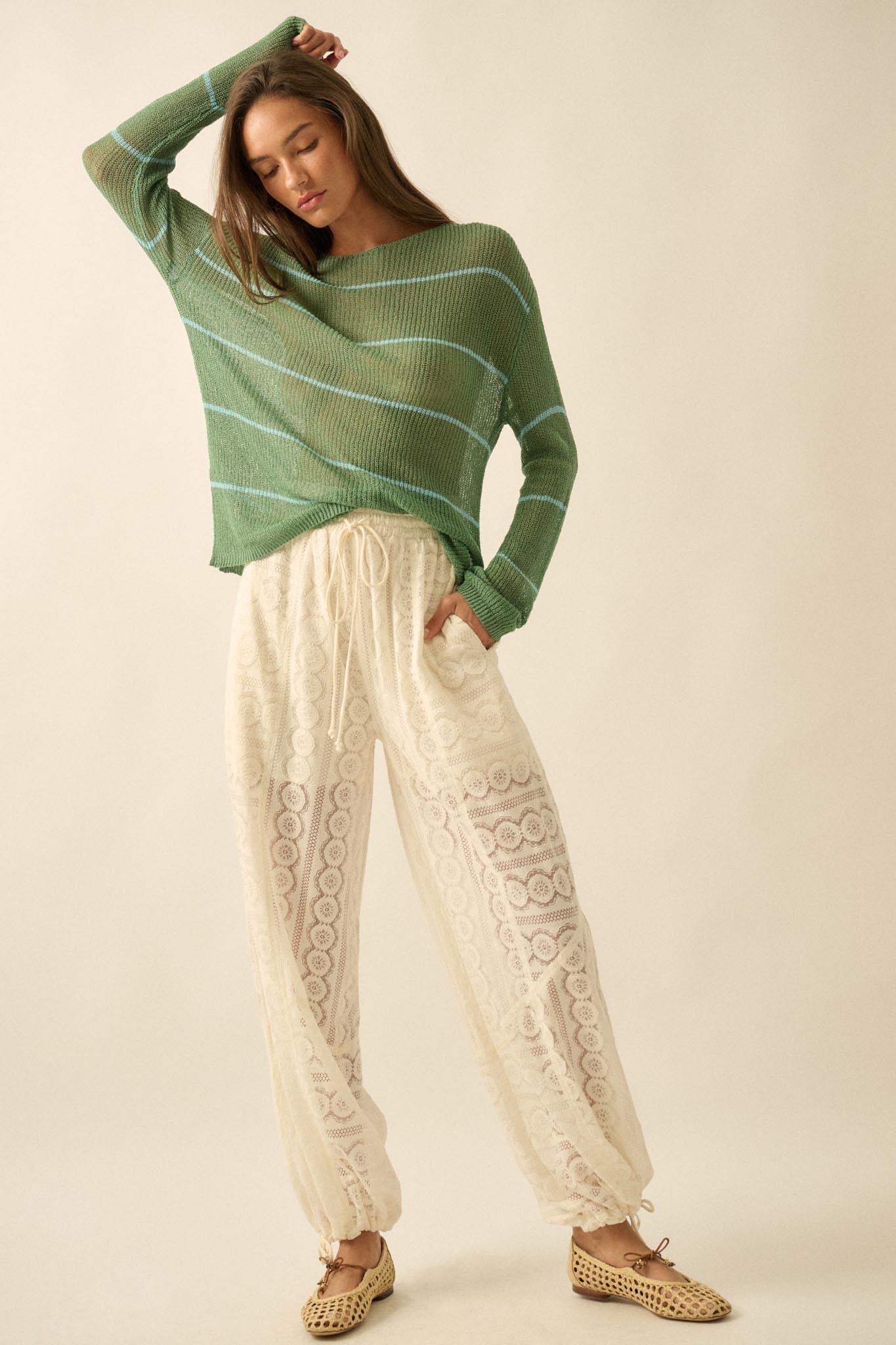 Sheer Me Out Striped Knit Loose-Fit Sweater