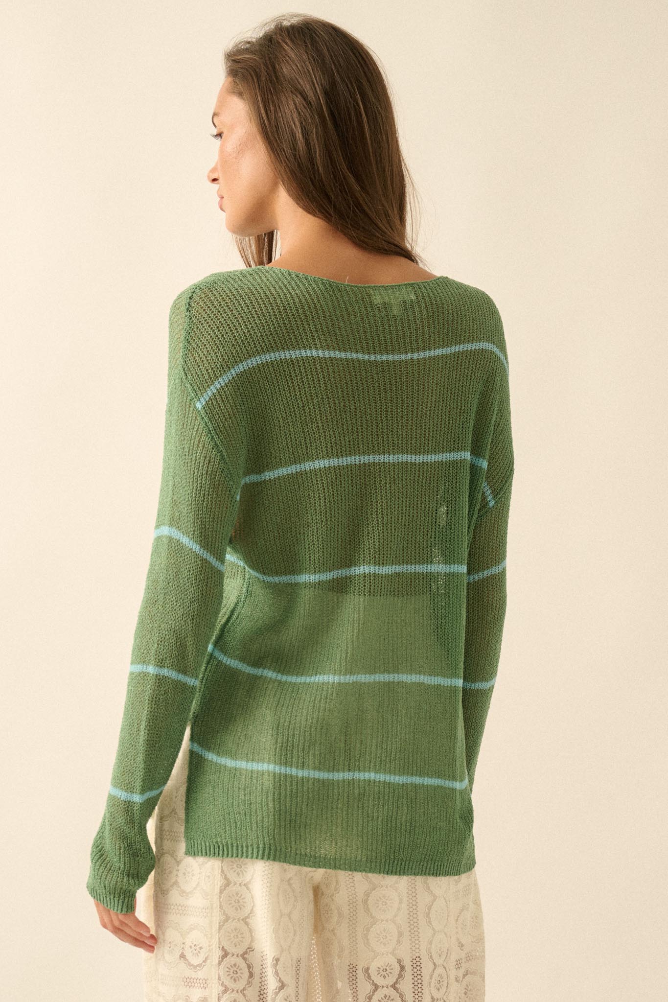 Sheer Me Out Striped Knit Loose-Fit Sweater