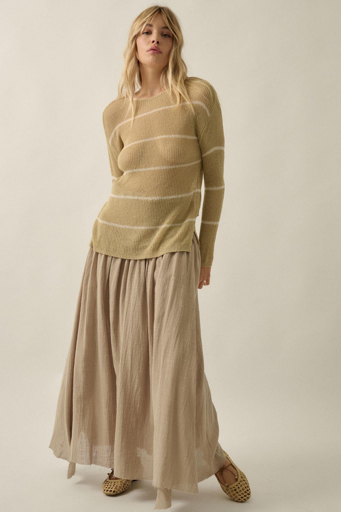 Sheer Me Out Striped Knit Loose-Fit Sweater
