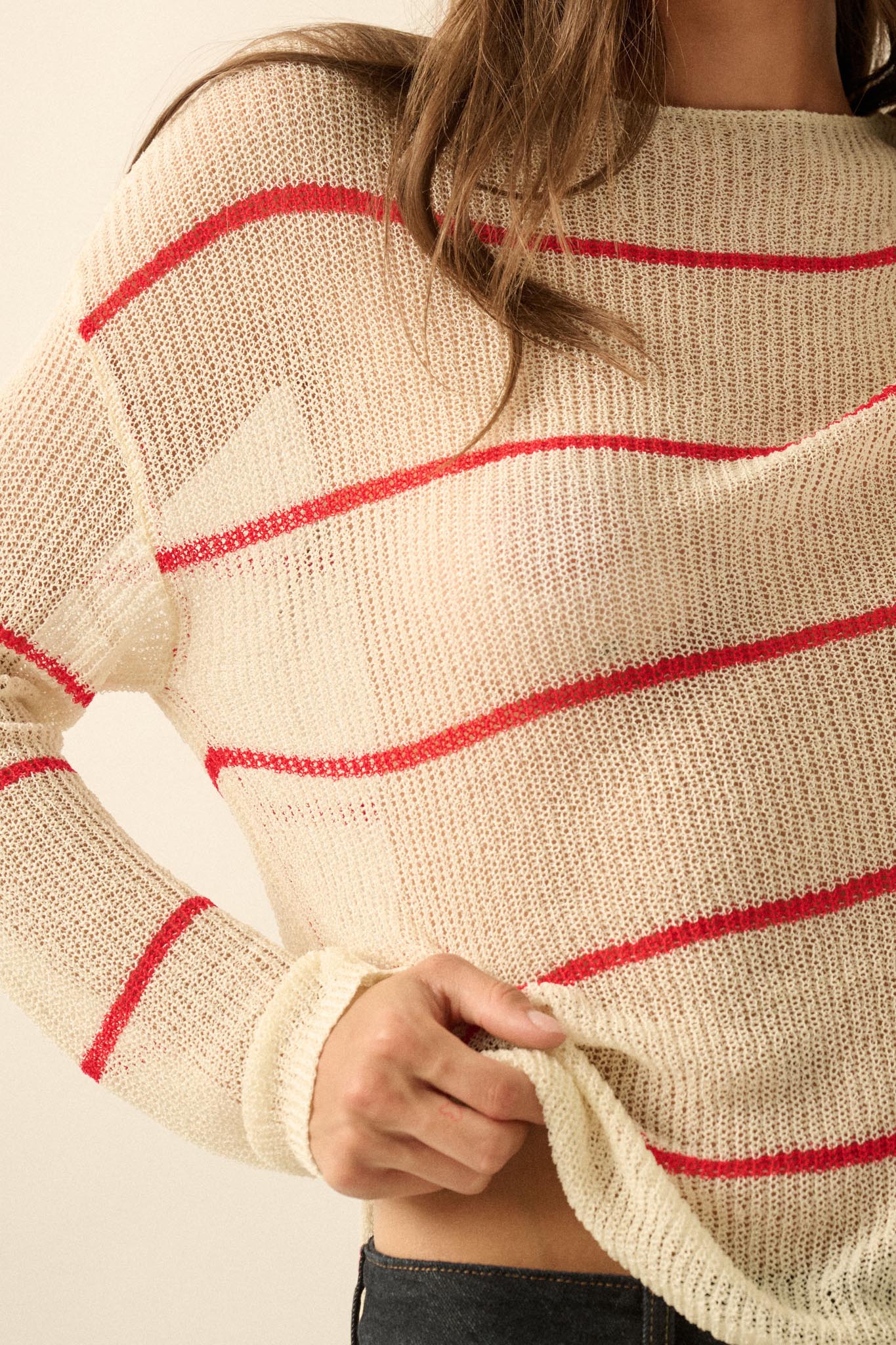 Sheer Me Out Striped Knit Loose-Fit Sweater