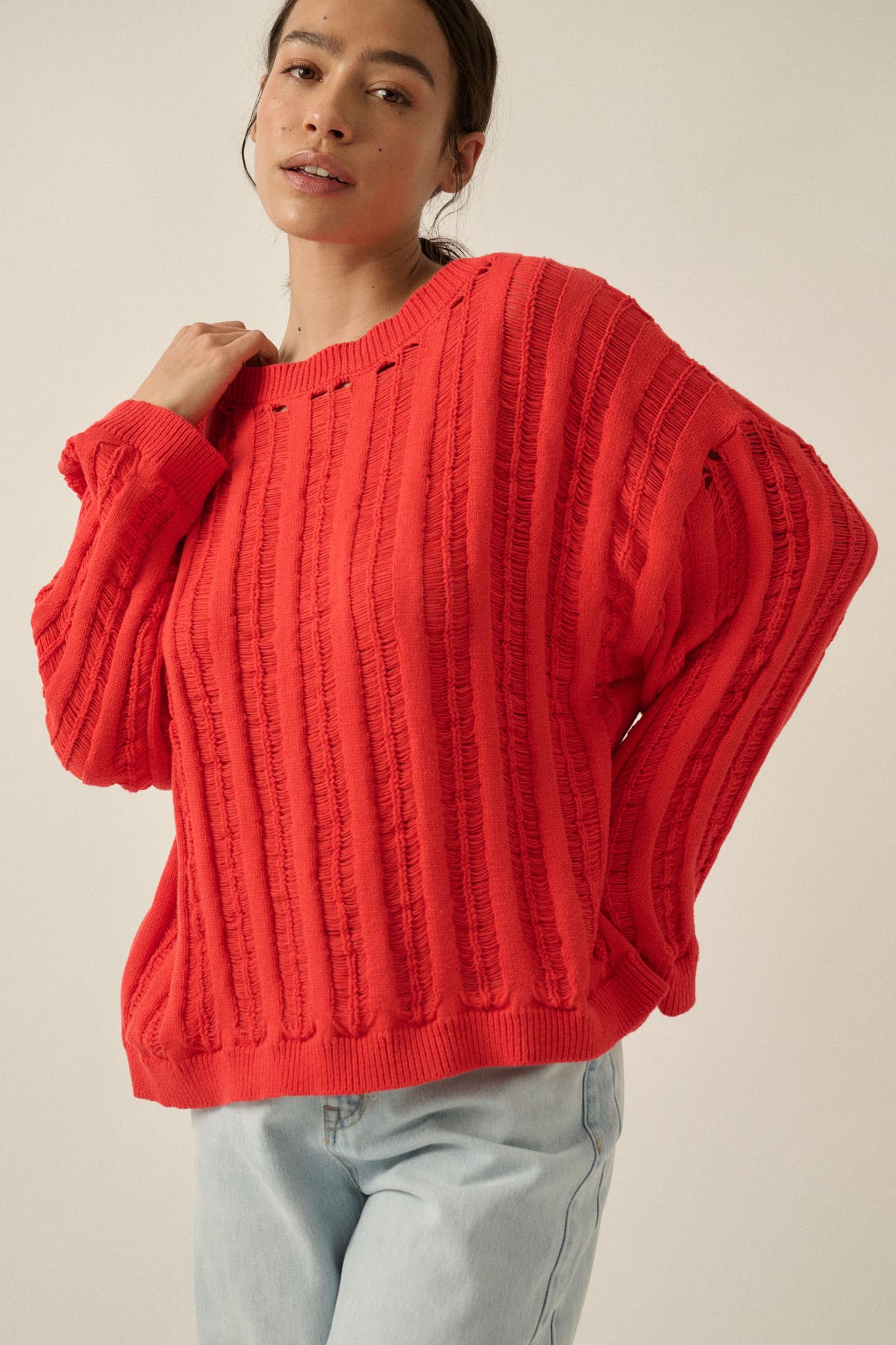Find Your Way Oversize Ladder-Knit Sweater