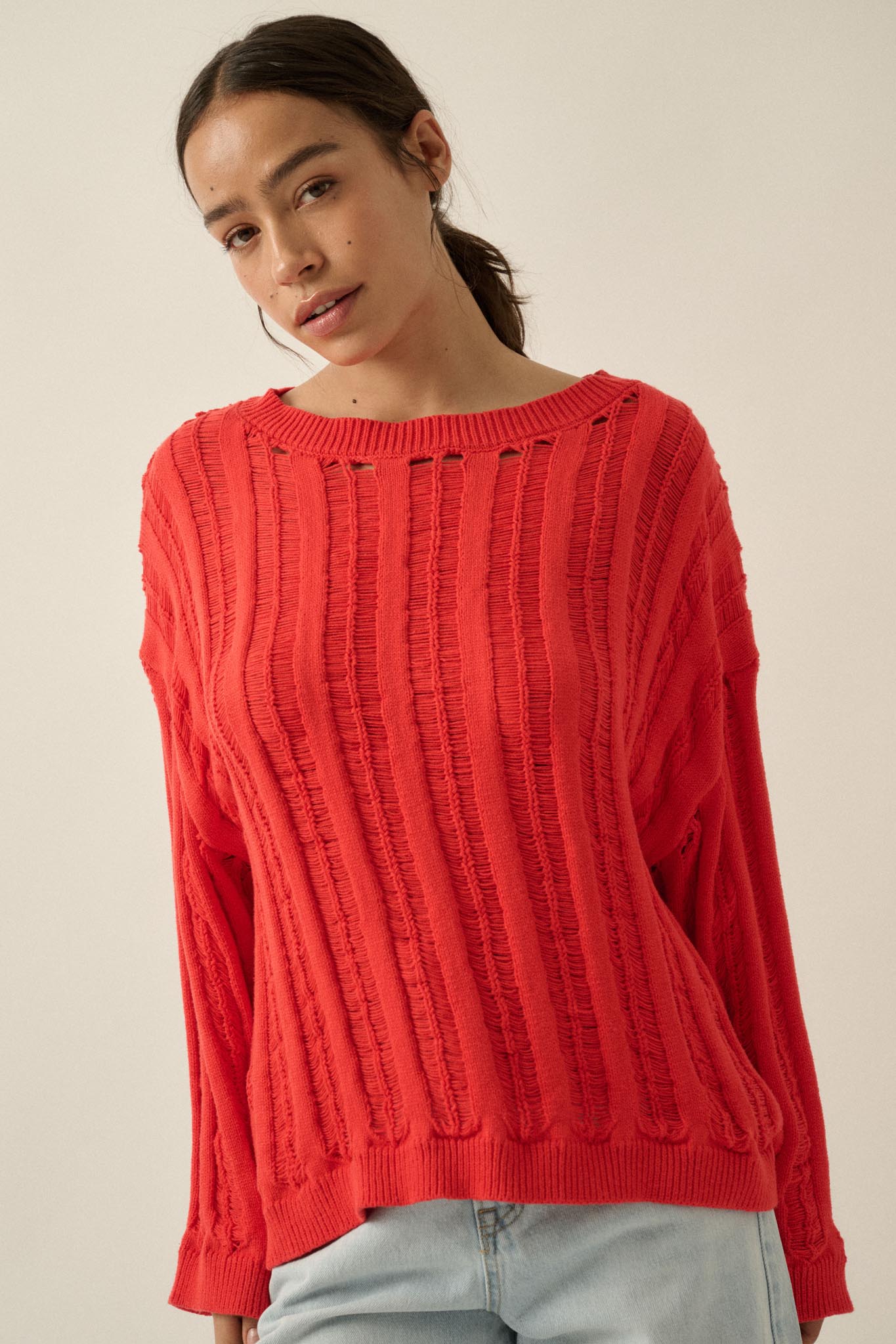 Find Your Way Oversize Ladder-Knit Sweater