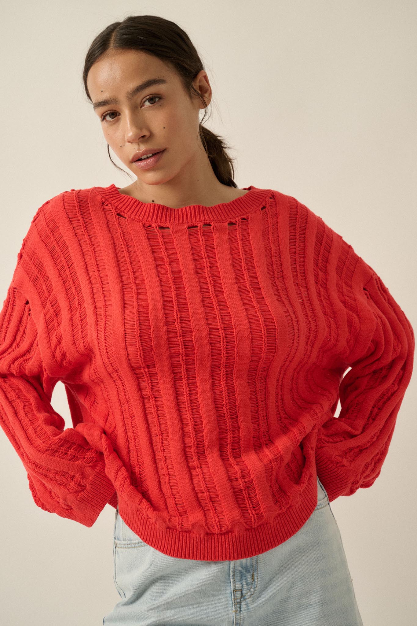 Find Your Way Oversize Ladder-Knit Sweater