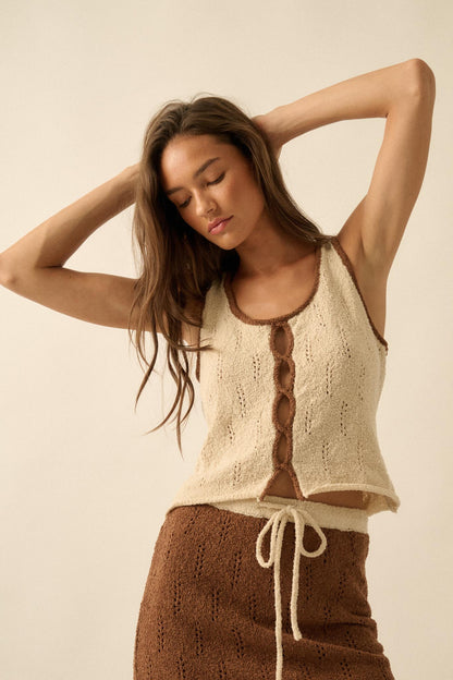 Say So Pointelle Contrast Keyhole Sweater Tank Top