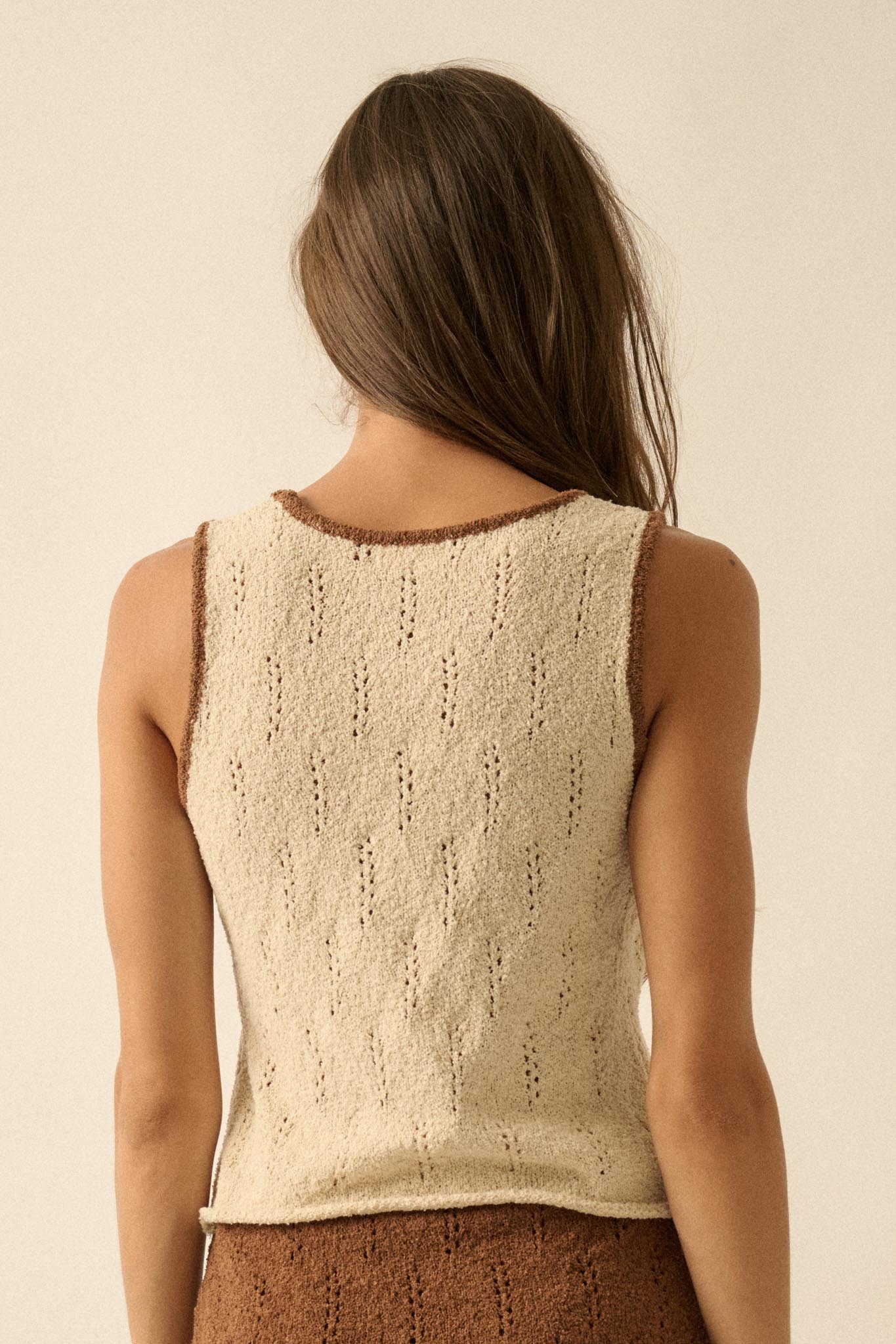 Say So Pointelle Contrast Keyhole Sweater Tank Top