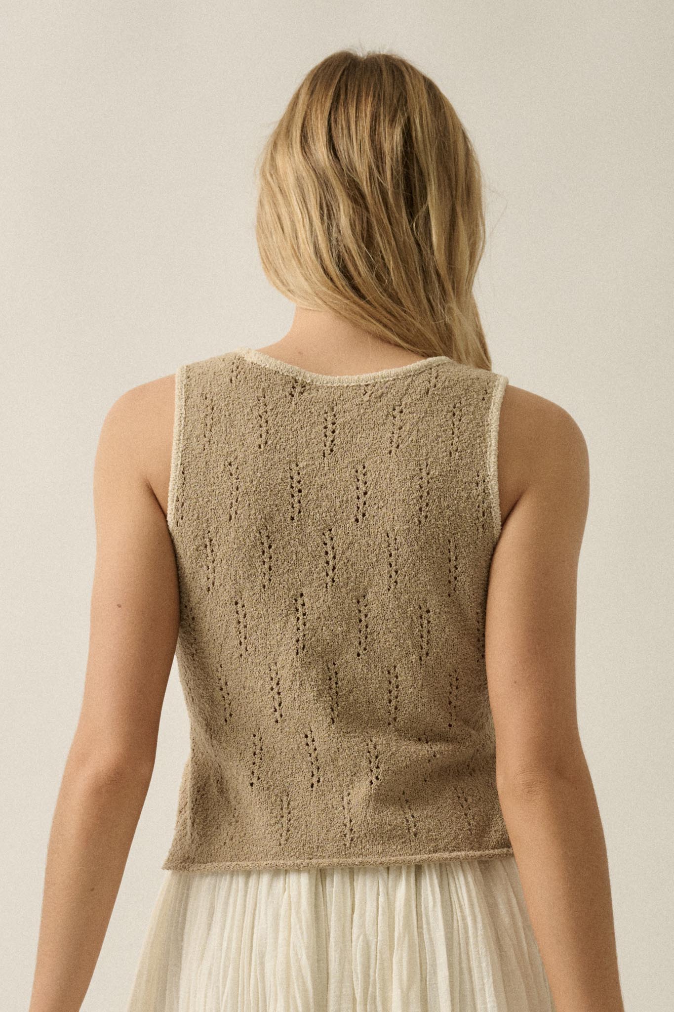 Say So Pointelle Contrast Keyhole Sweater Tank Top