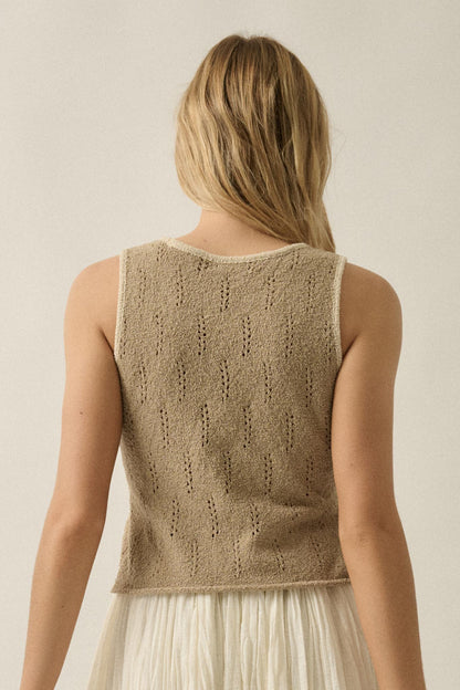 Say So Pointelle Contrast Keyhole Sweater Tank Top