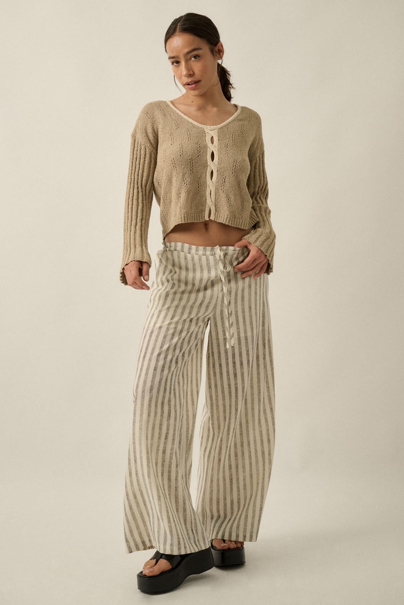 Say It Again Pointelle Contrast Keyhole Sweater