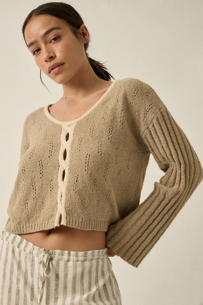 Say It Again Pointelle Contrast Keyhole Sweater