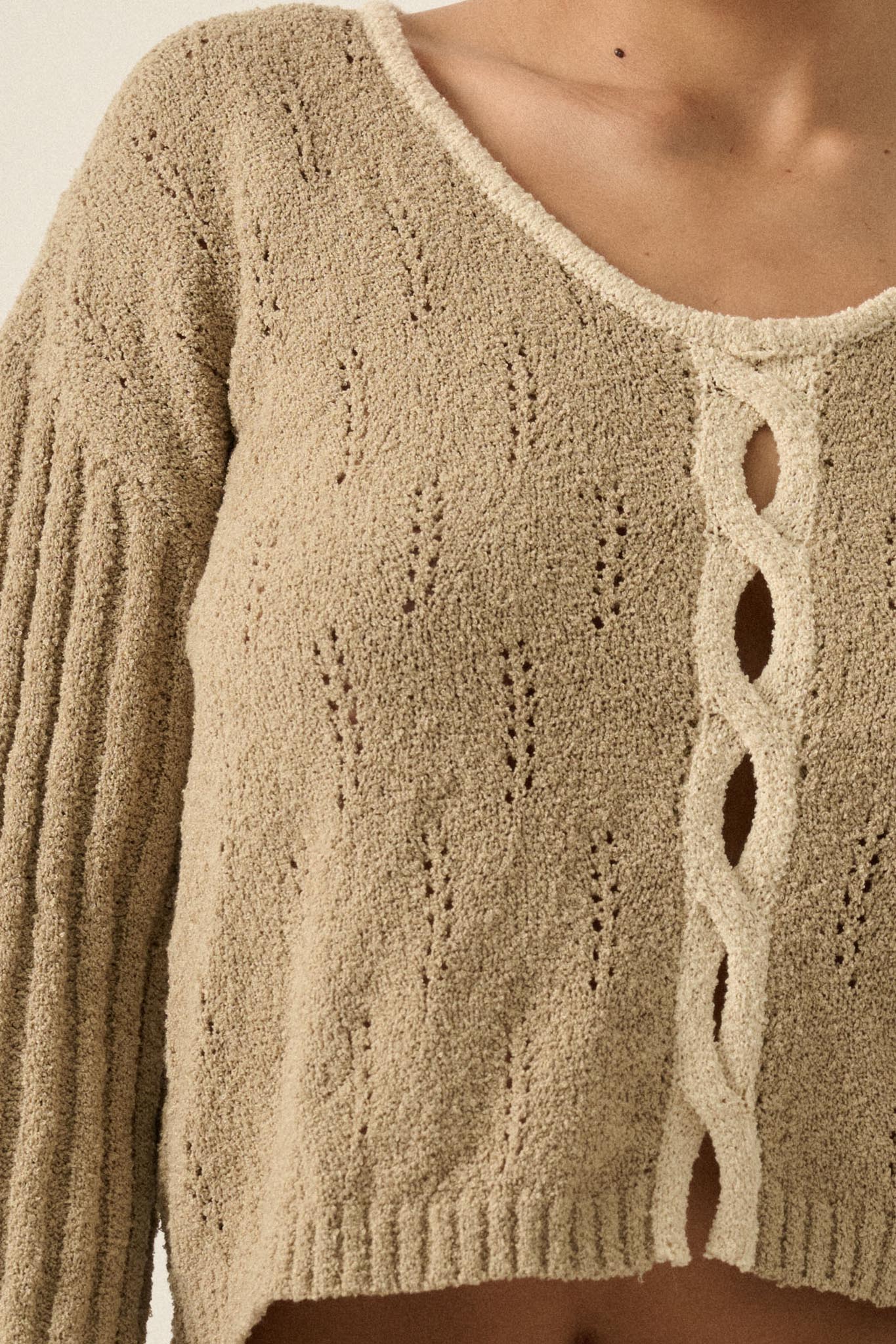 Say It Again Pointelle Contrast Keyhole Sweater