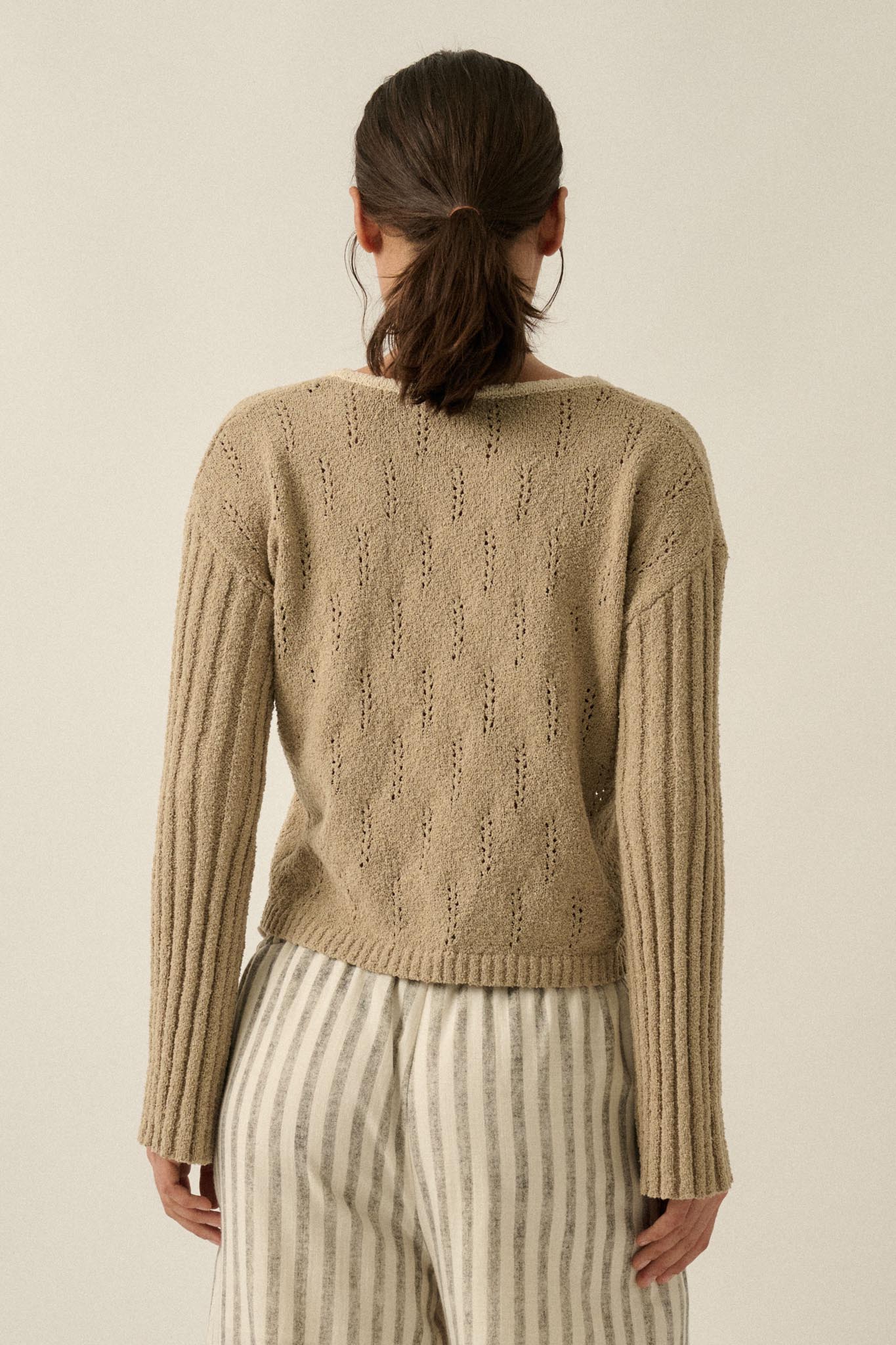 Say It Again Pointelle Contrast Keyhole Sweater