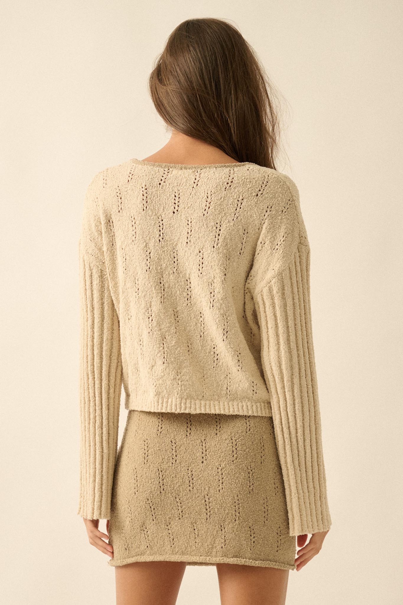 Say It Again Pointelle Contrast Keyhole Sweater