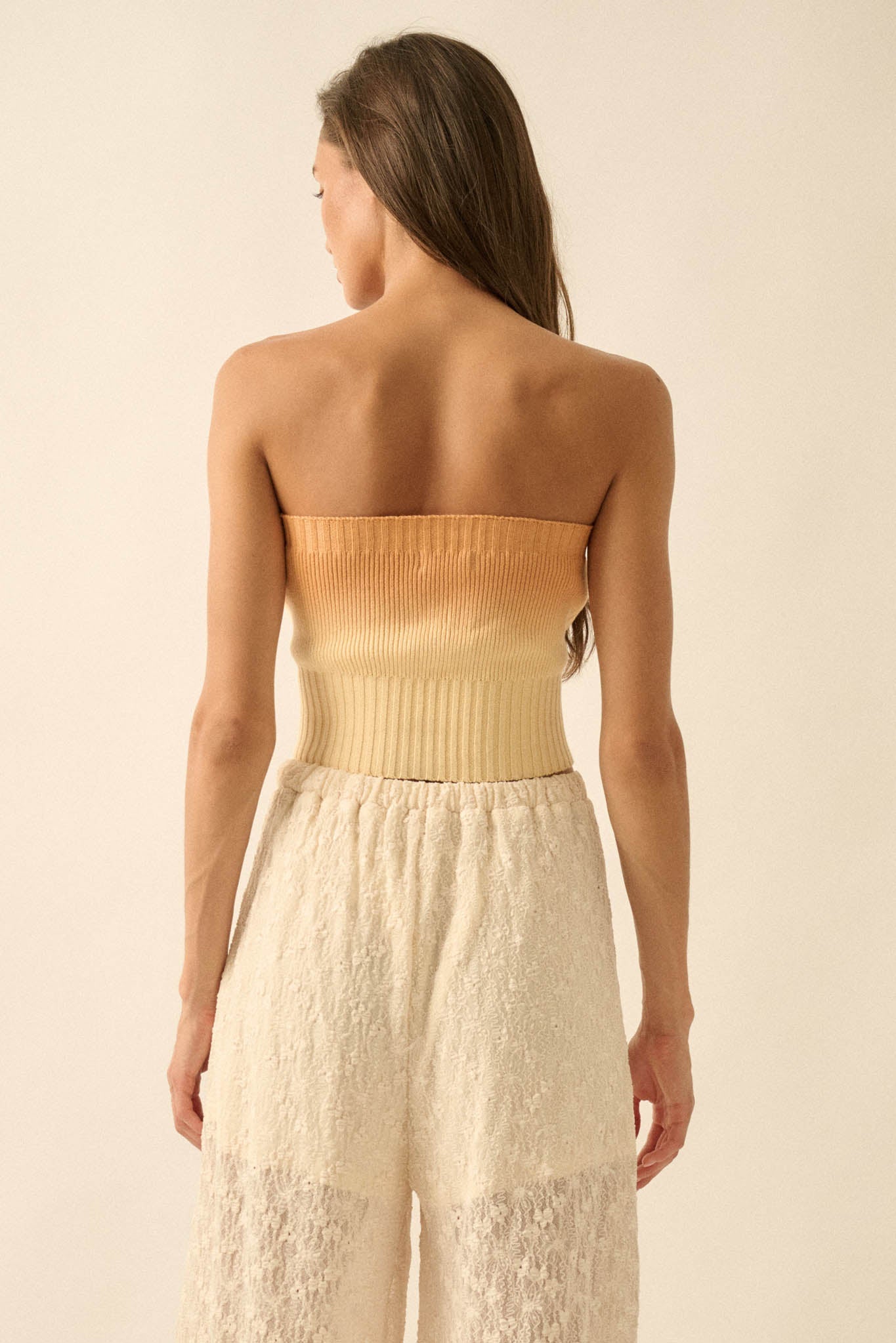 Cross Fade Ombre Ribbed Knit Strapless Tube Top