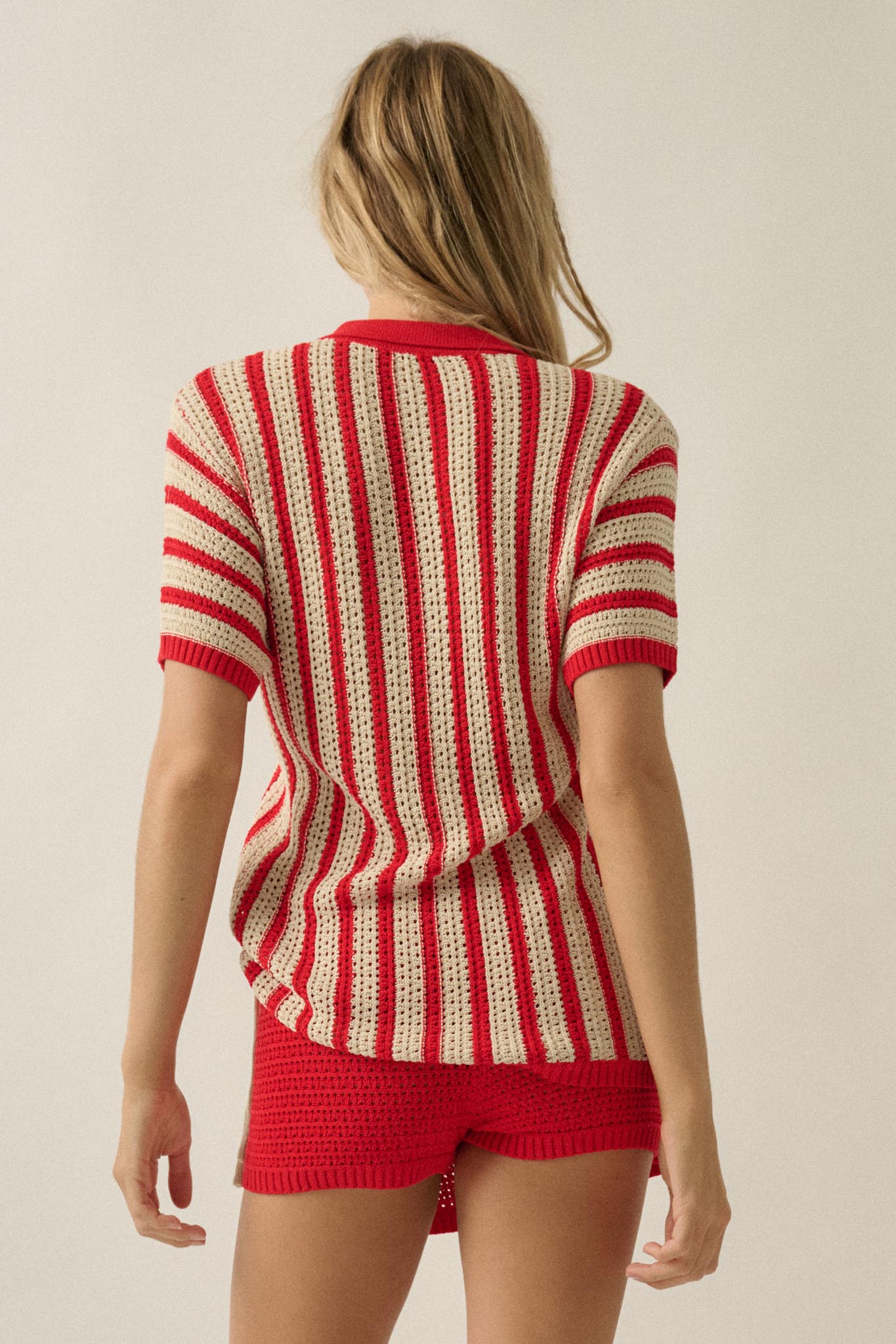 Day in the Sun Striped Crochet-Knit Camp Shirt
