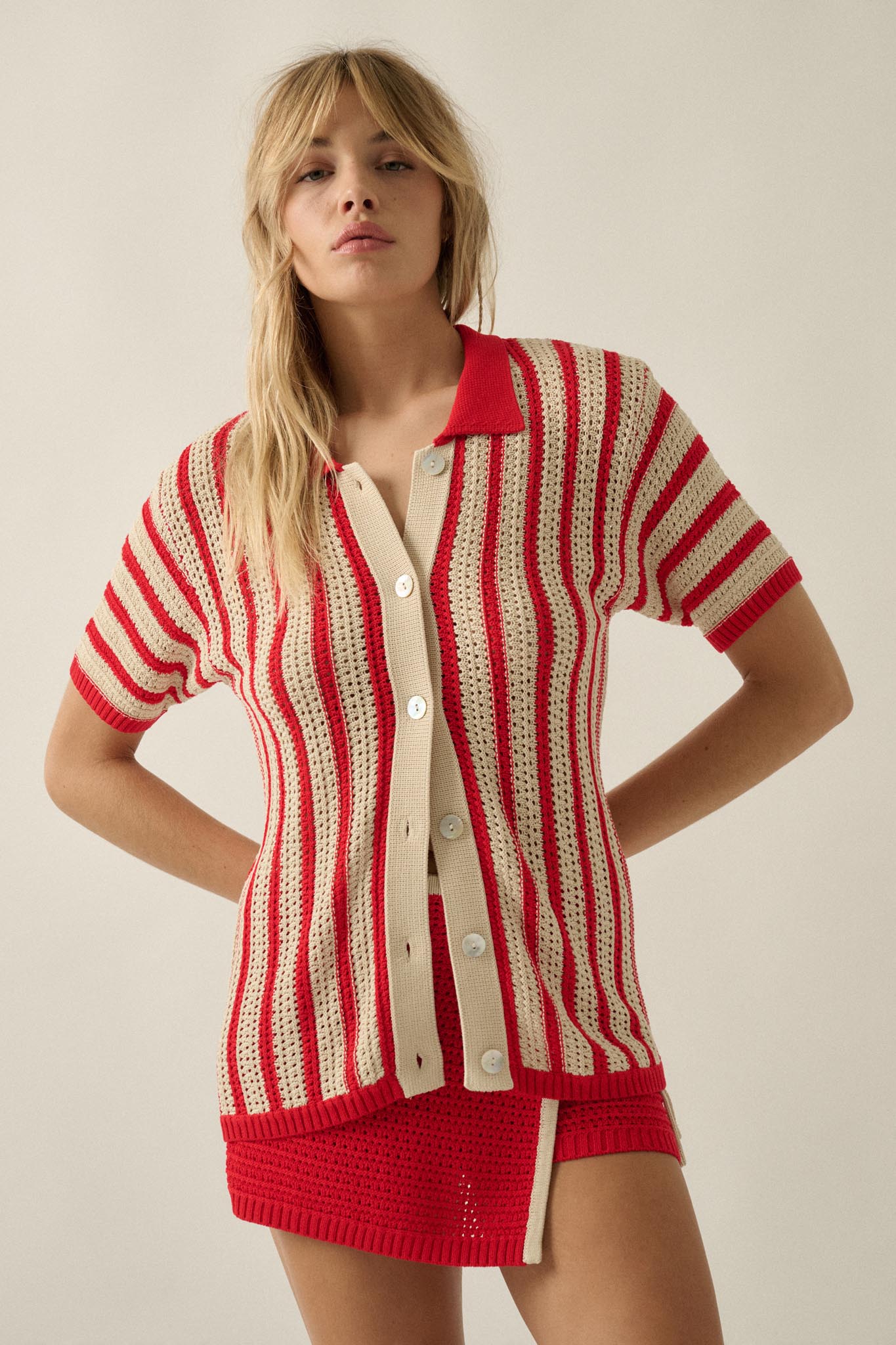 Day in the Sun Striped Crochet-Knit Camp Shirt