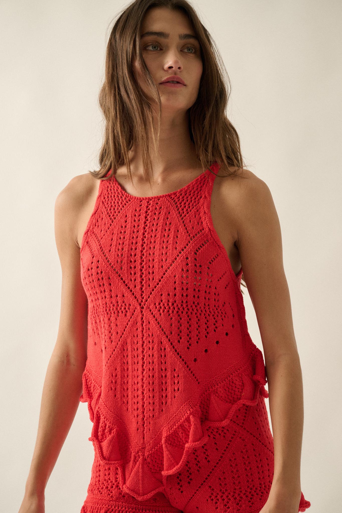 Crochet All Day Crochet-Knit Ruffle Tank Top