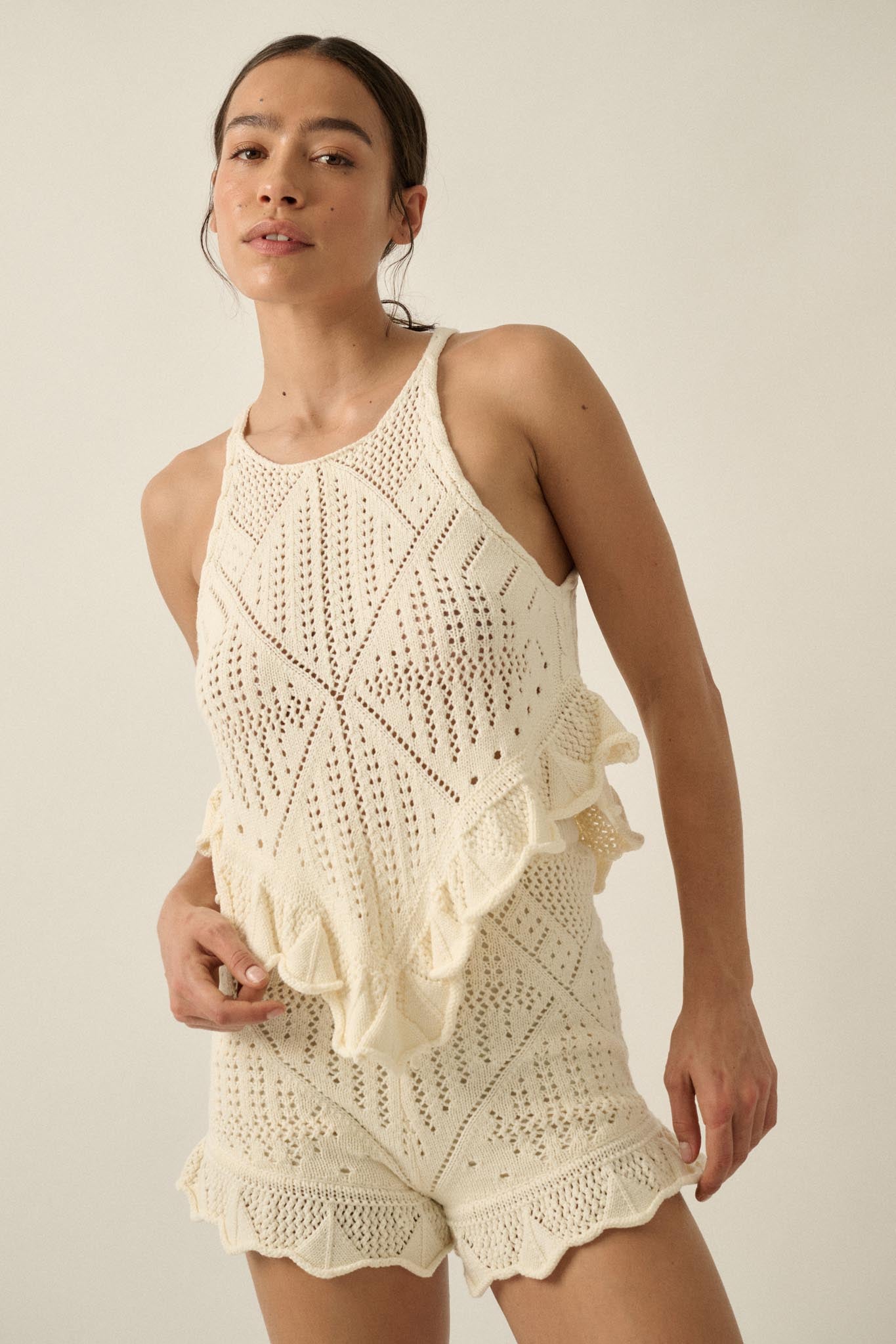 Crochet All Day Crochet-Knit Ruffle Tank Top
