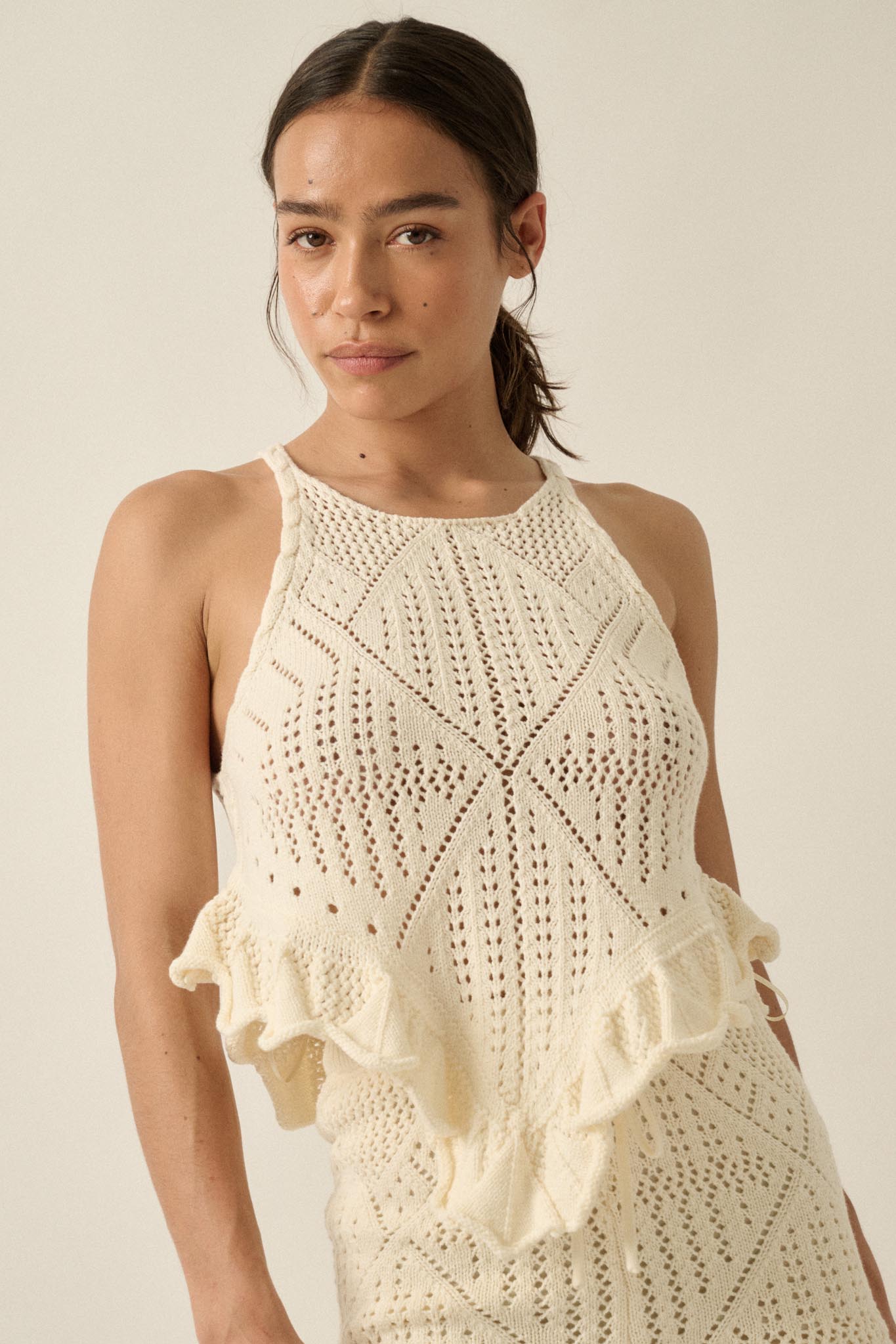 Crochet All Day Crochet-Knit Ruffle Tank Top