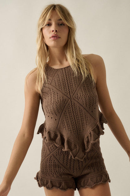 Crochet All Day Crochet-Knit Ruffle Tank Top