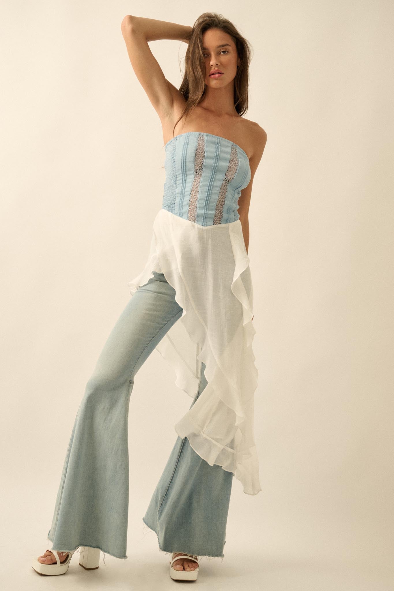 Counting Clouds Ruffled Asymmetrical Maxi Top