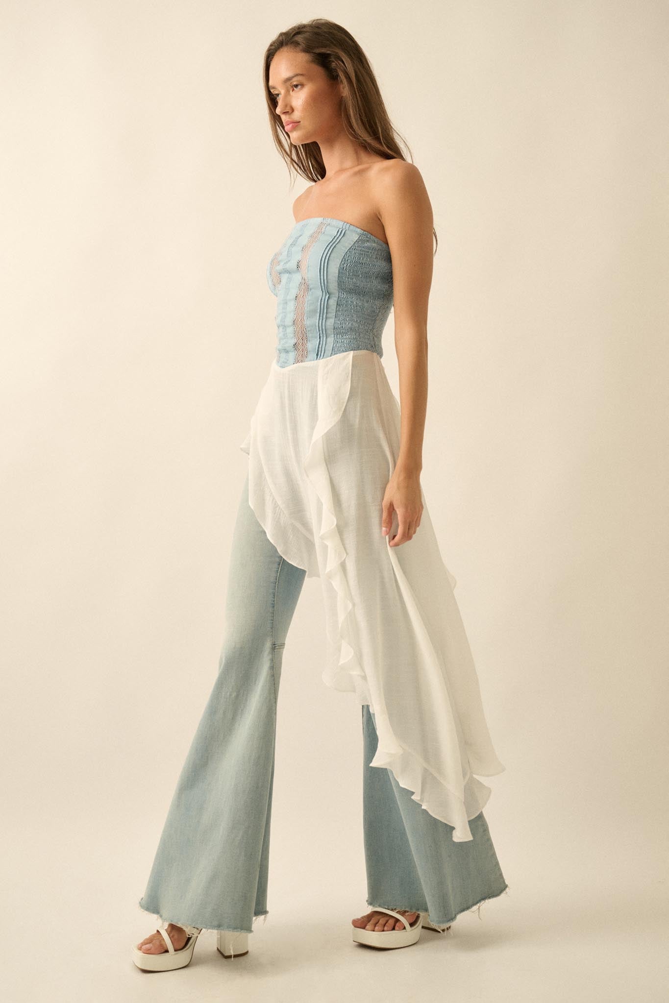 Counting Clouds Ruffled Asymmetrical Maxi Top