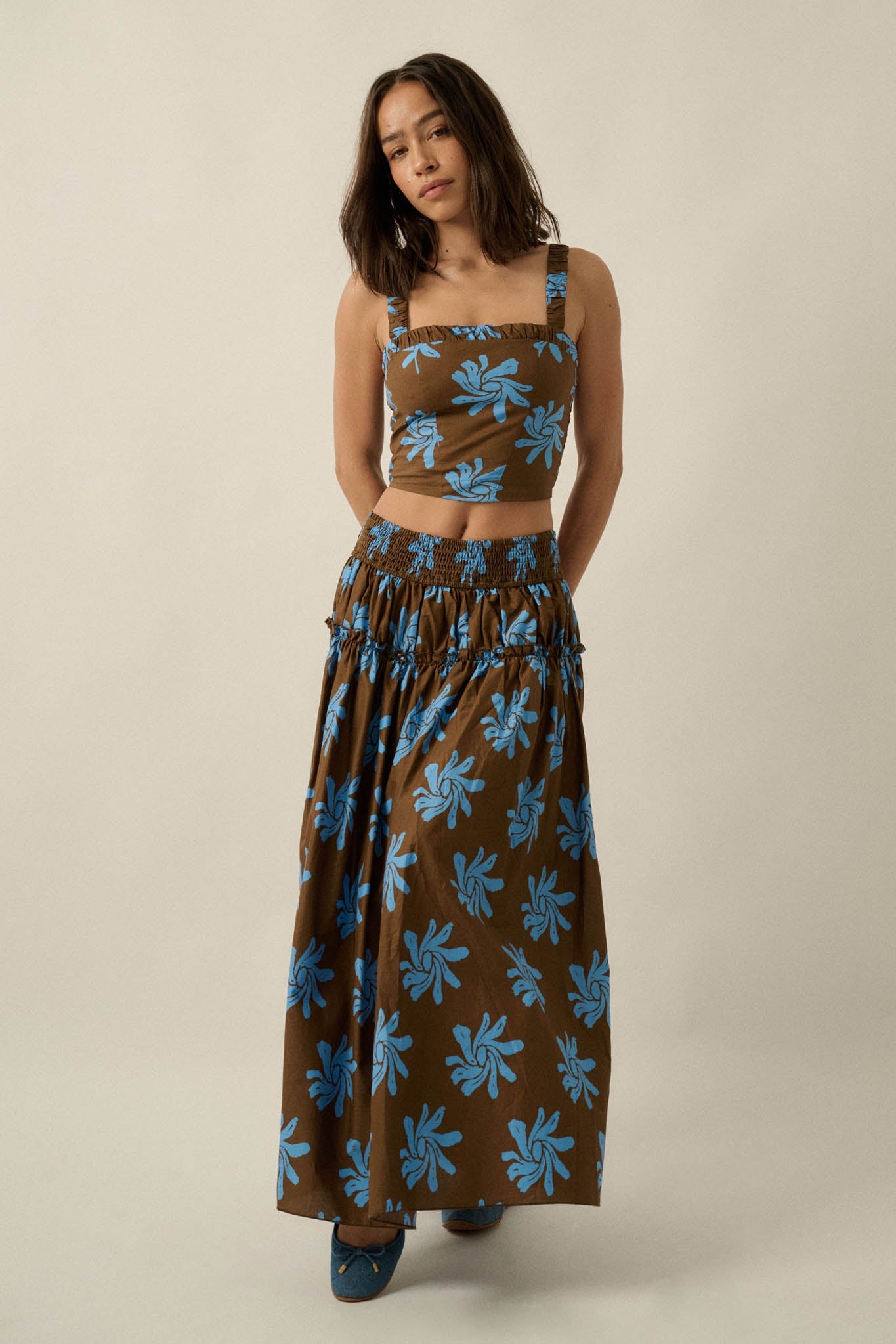 Petals Twirl Floral-Print Cropped Tank Top