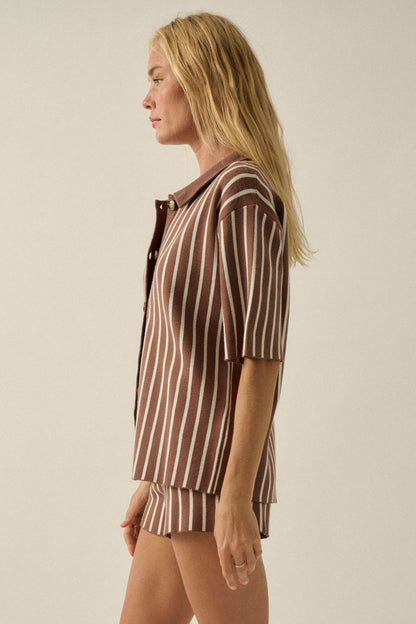 Cabana Club Striped Knit Button-Up Resort Shirt