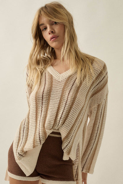 Low Tide Striped Crochet-Knit Oversize Sweater