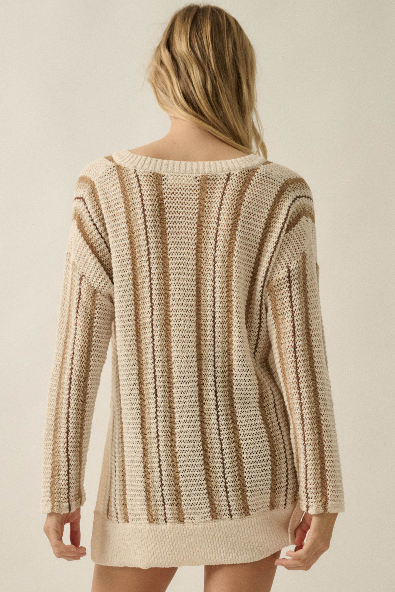 Low Tide Striped Crochet-Knit Oversize Sweater