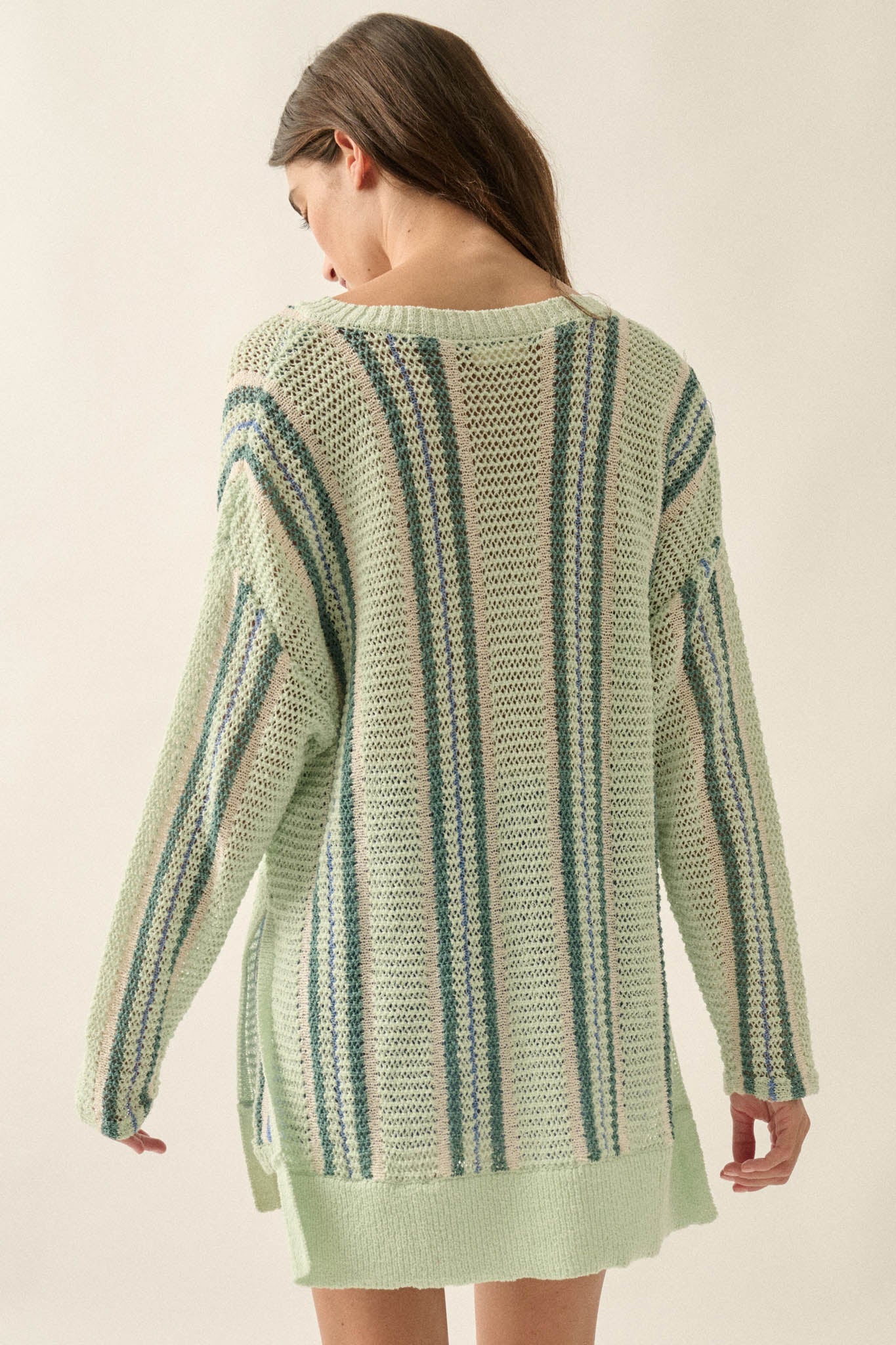 Low Tide Striped Crochet-Knit Oversize Sweater