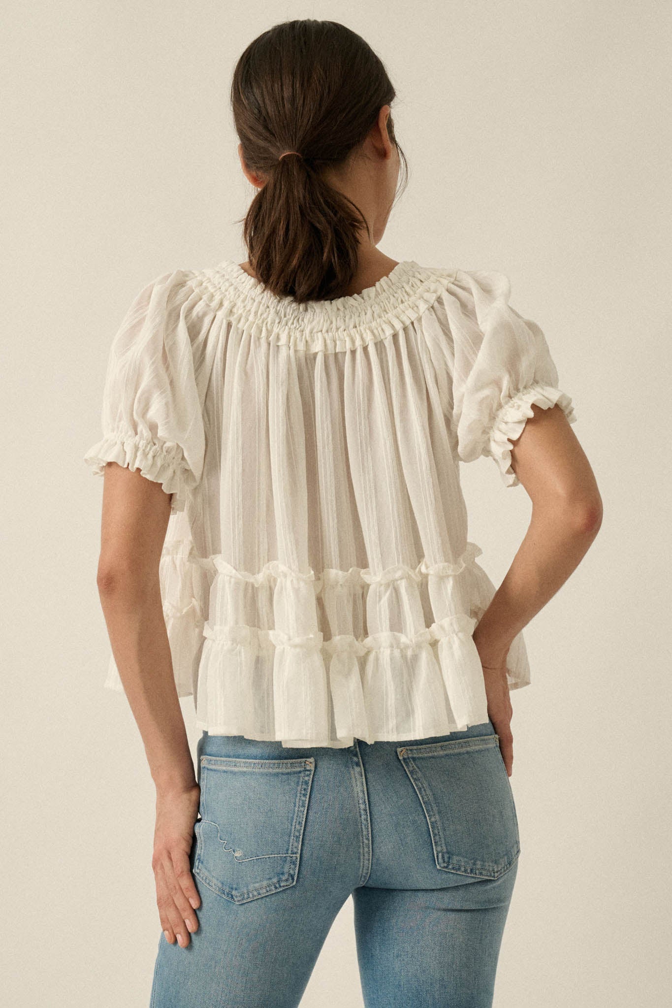 Precious Days Tonal Stripe Ruffle Babydoll Top