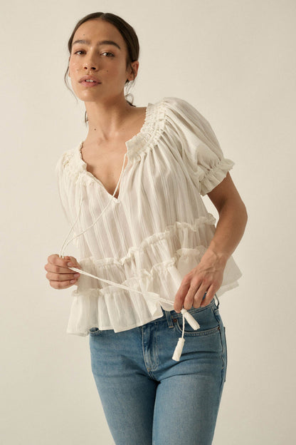 Precious Days Tonal Stripe Ruffle Babydoll Top