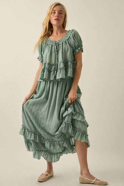Precious Days Tonal Stripe Ruffle Babydoll Top