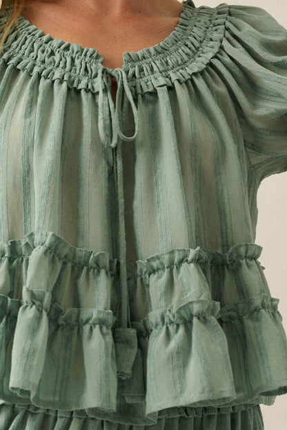 Precious Days Tonal Stripe Ruffle Babydoll Top