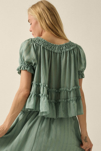 Precious Days Tonal Stripe Ruffle Babydoll Top