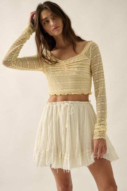 Beautiful Life Floral Lace Long-Sleeve Crop top