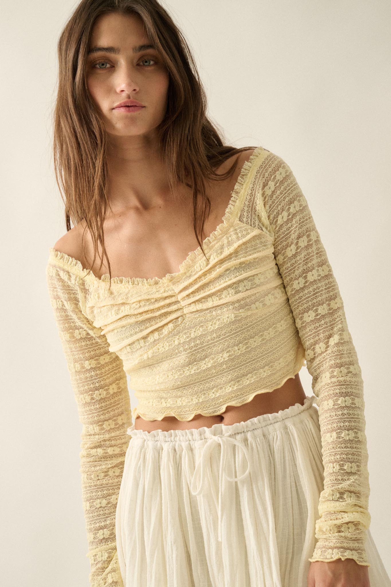 Beautiful Life Floral Lace Long-Sleeve Crop top