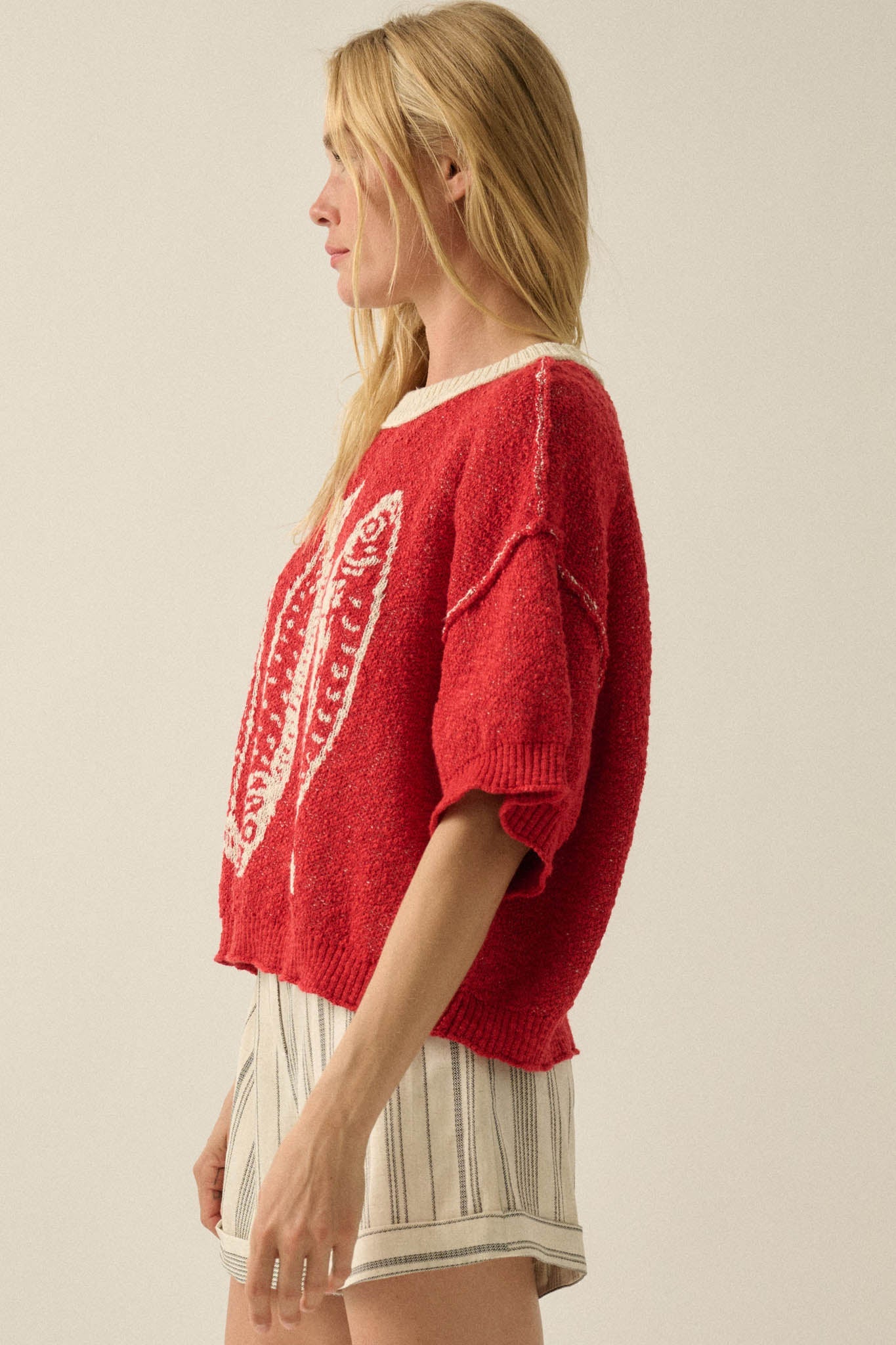 Plenty of Fish Jacquard-Knit Short-Sleeve Sweater