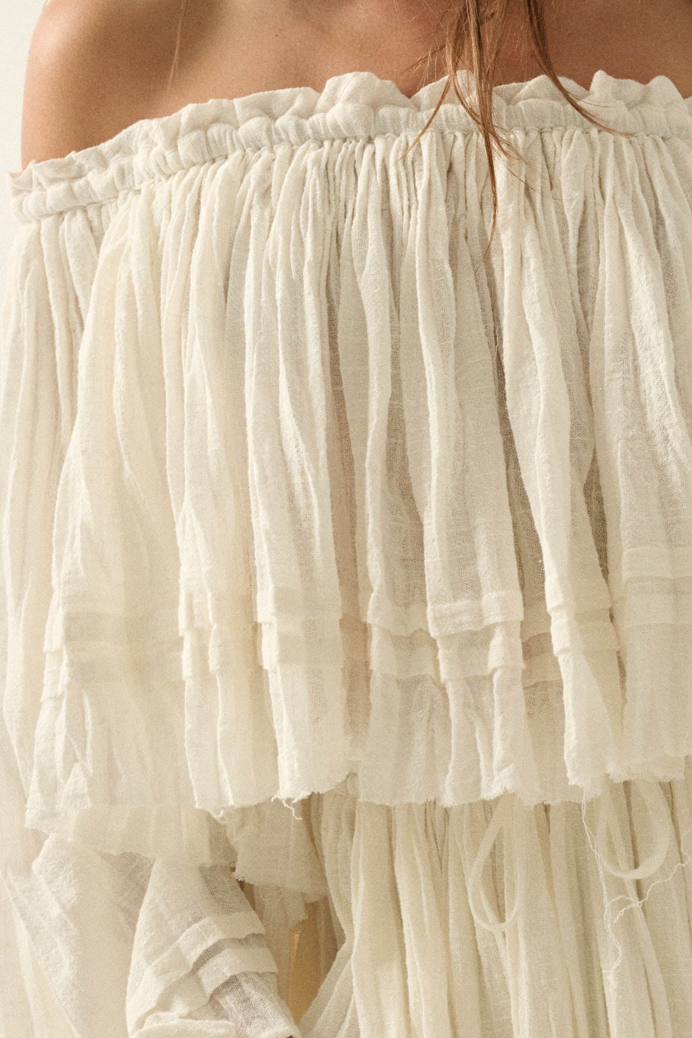 Flying Free Cotton Gauze Off-Shoulder Angel-Sleeve Top