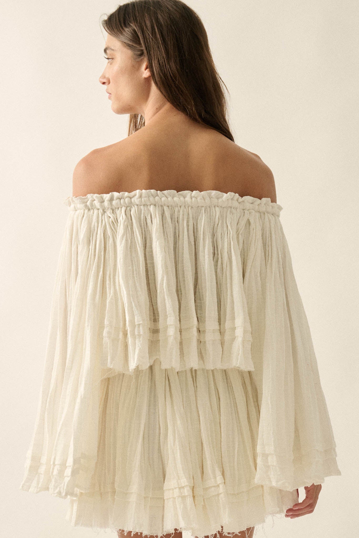 Flying Free Cotton Gauze Off-Shoulder Angel-Sleeve Top
