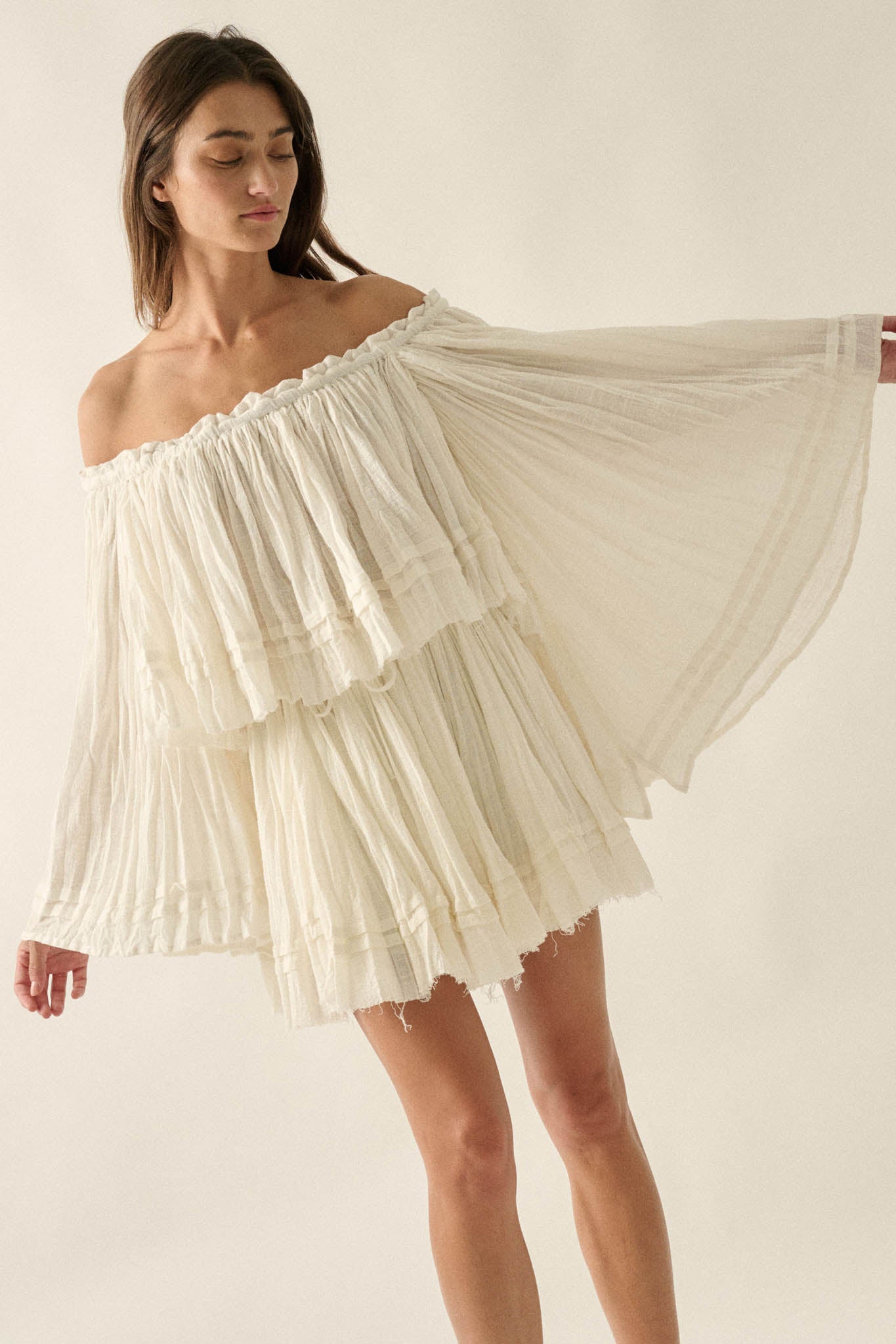 Flying Free Cotton Gauze Off-Shoulder Angel-Sleeve Top
