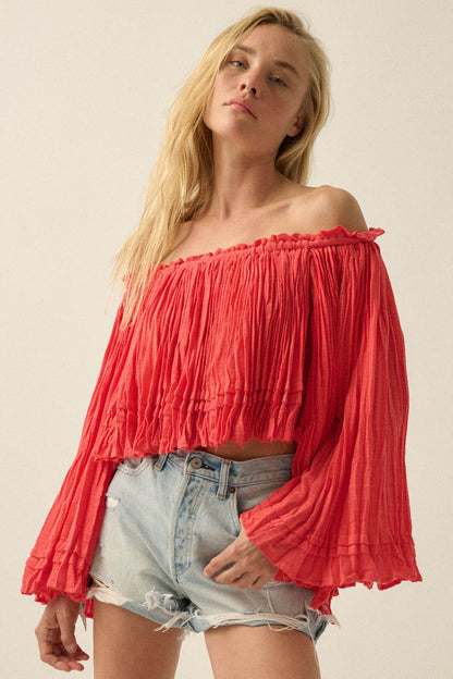 Flying Free Cotton Gauze Off-Shoulder Angel-Sleeve Top