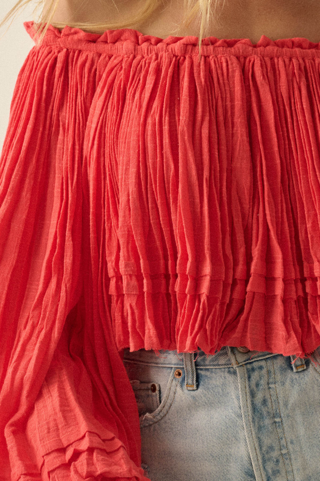 Flying Free Cotton Gauze Off-Shoulder Angel-Sleeve Top