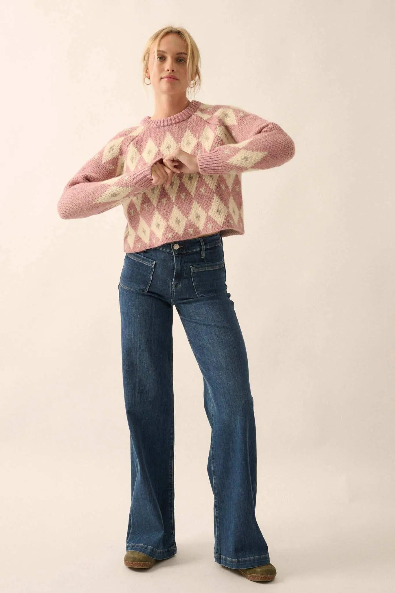 Diamonds Are Forever Argyle Cropped Sweater
