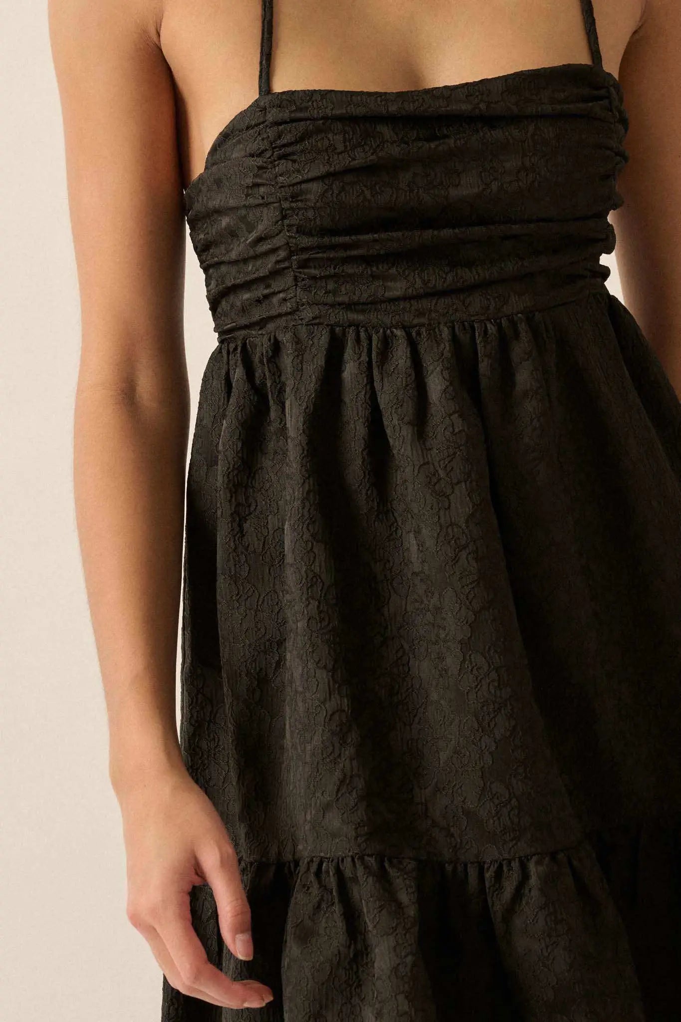 Soft Radiance Textured Floral Babydoll Mini Dress