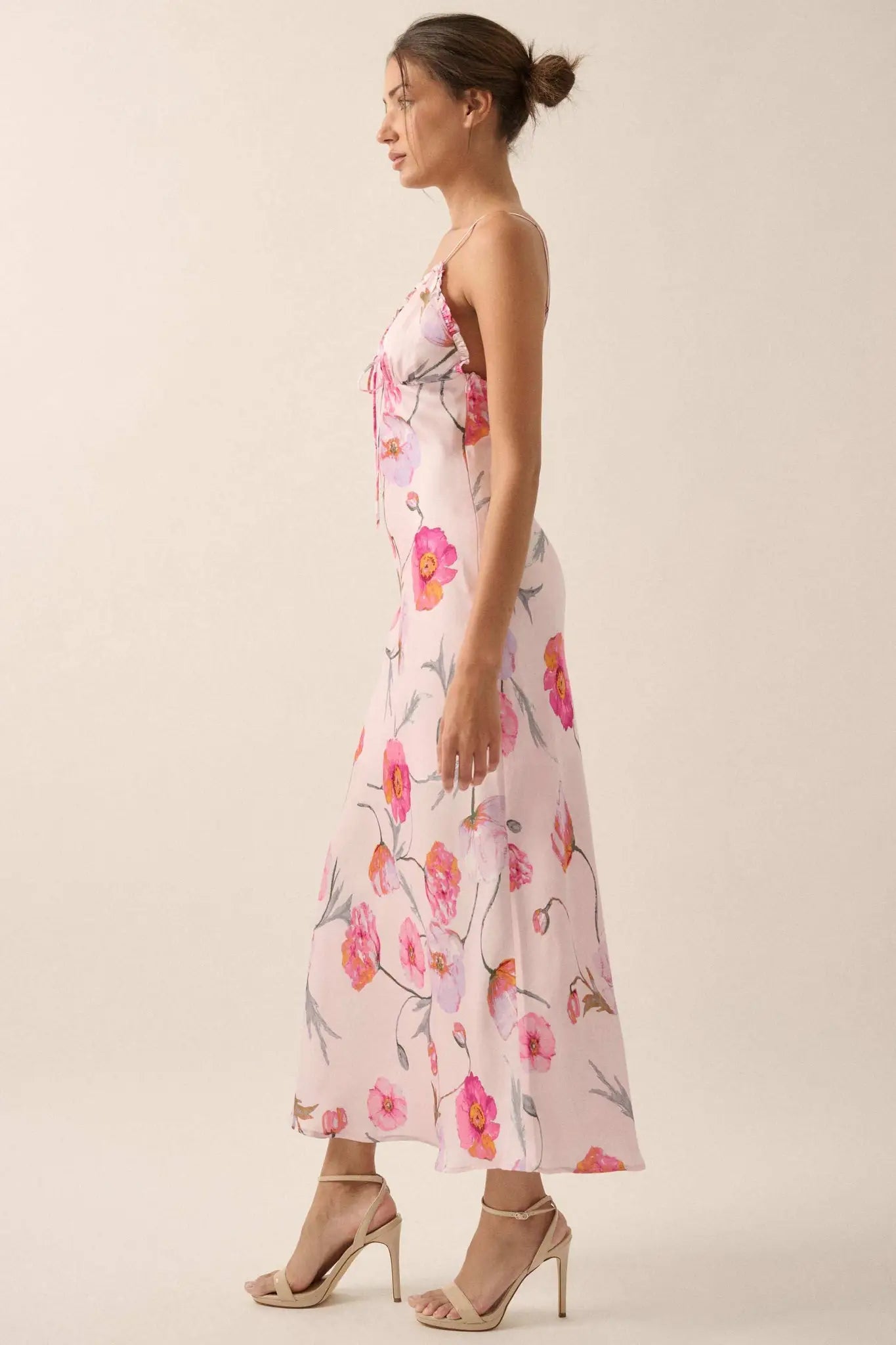 Spring Dream Floral Satin Maxi Slip Dress