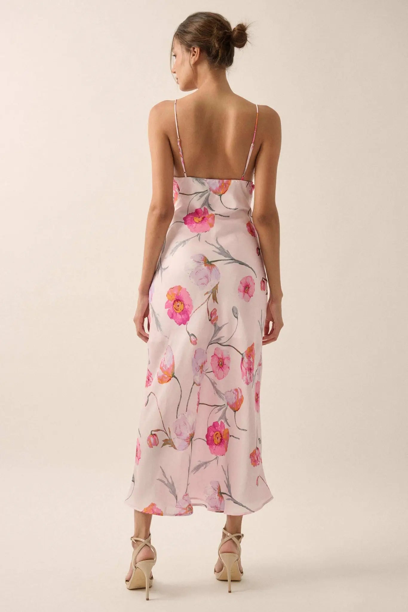 Spring Dream Floral Satin Maxi Slip Dress