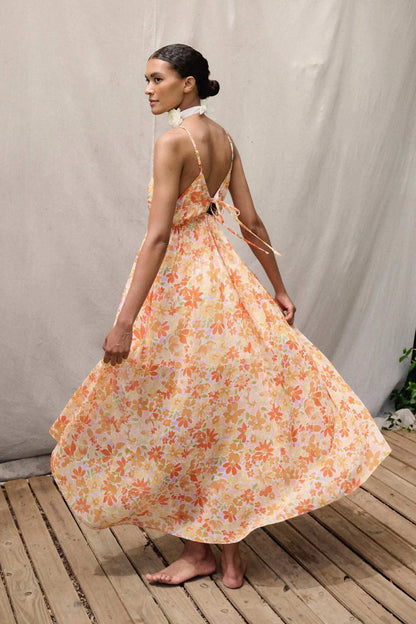 Marmalade Garden Floral Chiffon High-Low Maxi Dress