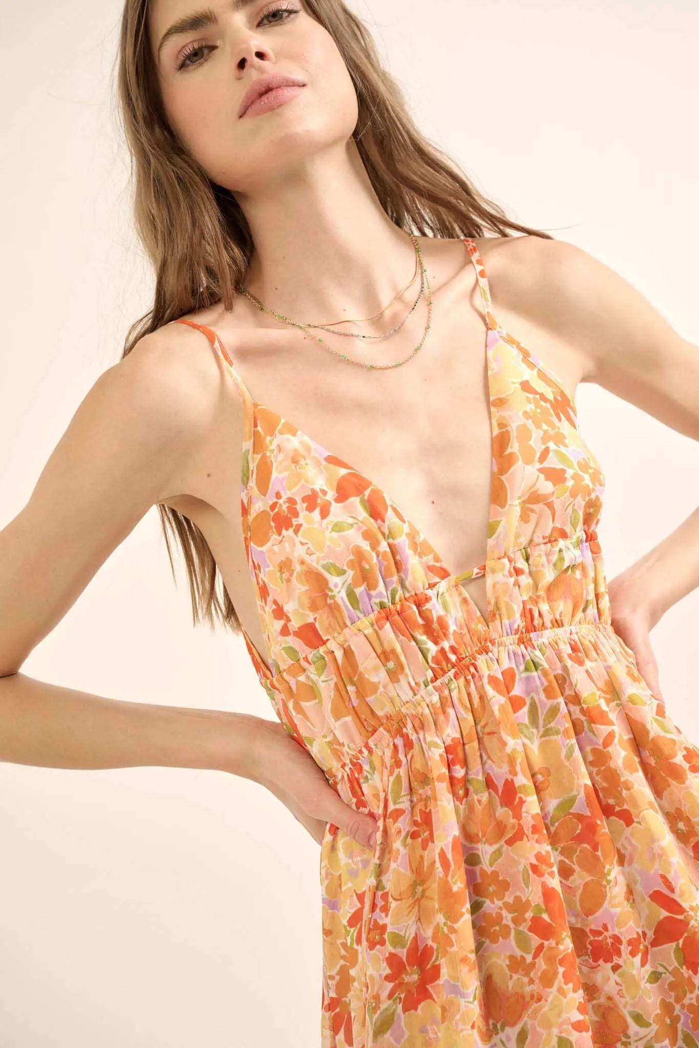 Marmalade Garden Floral Chiffon High-Low Maxi Dress